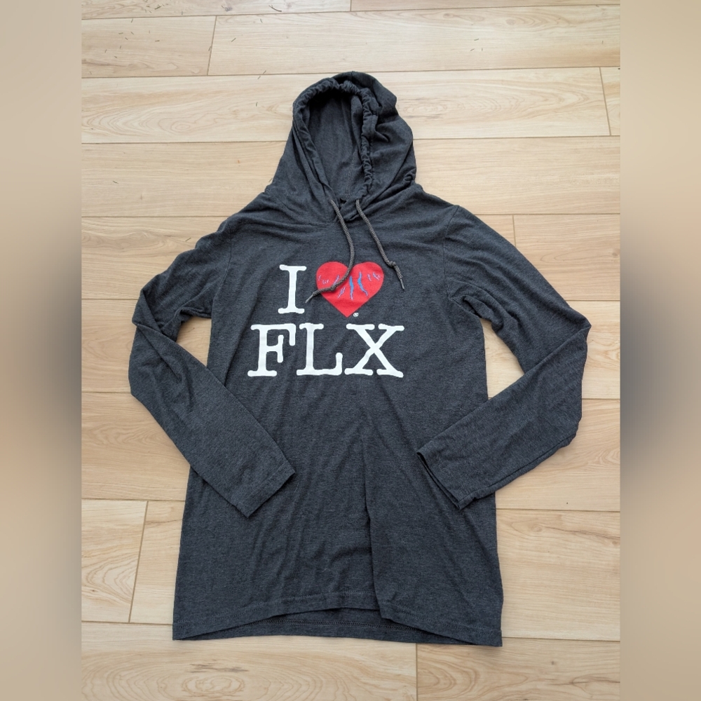 Gray 'I Love FLX' Hoodie, Lightweight With Hood